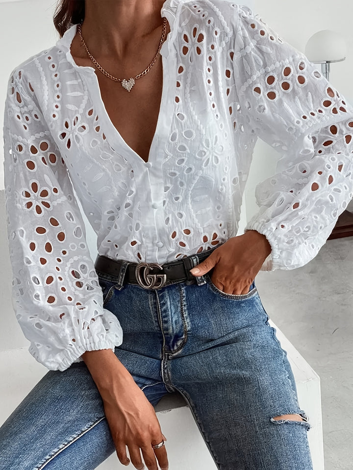 Roselina – Bestickte Langarm-Bluse mit Lochmuster