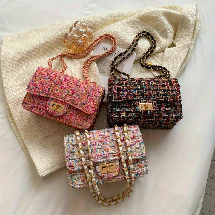 Karola – Geflochtene Tweed-Schultertasche mit Drehverschluss