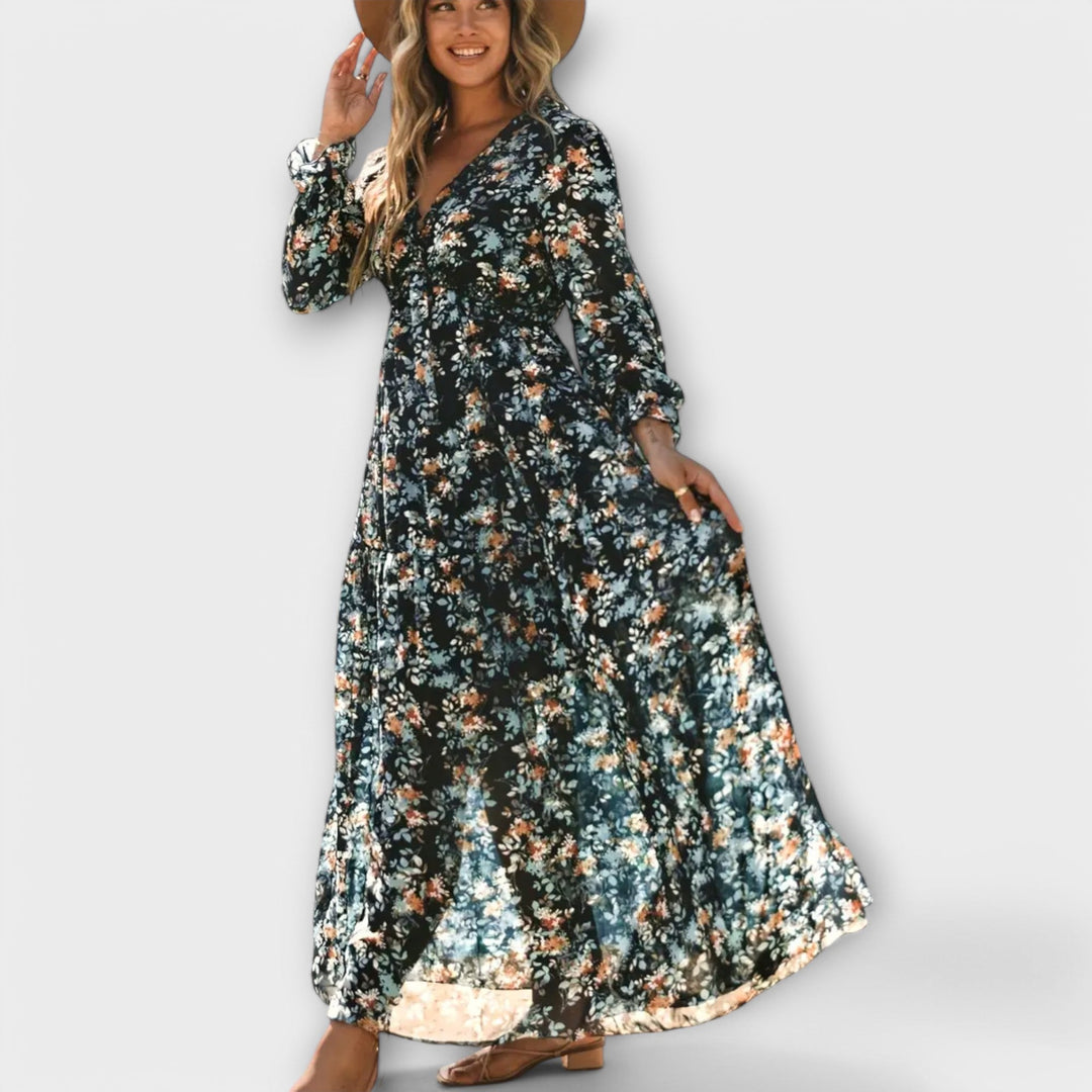 Stella – Maxikleid mit Retro-Muster
