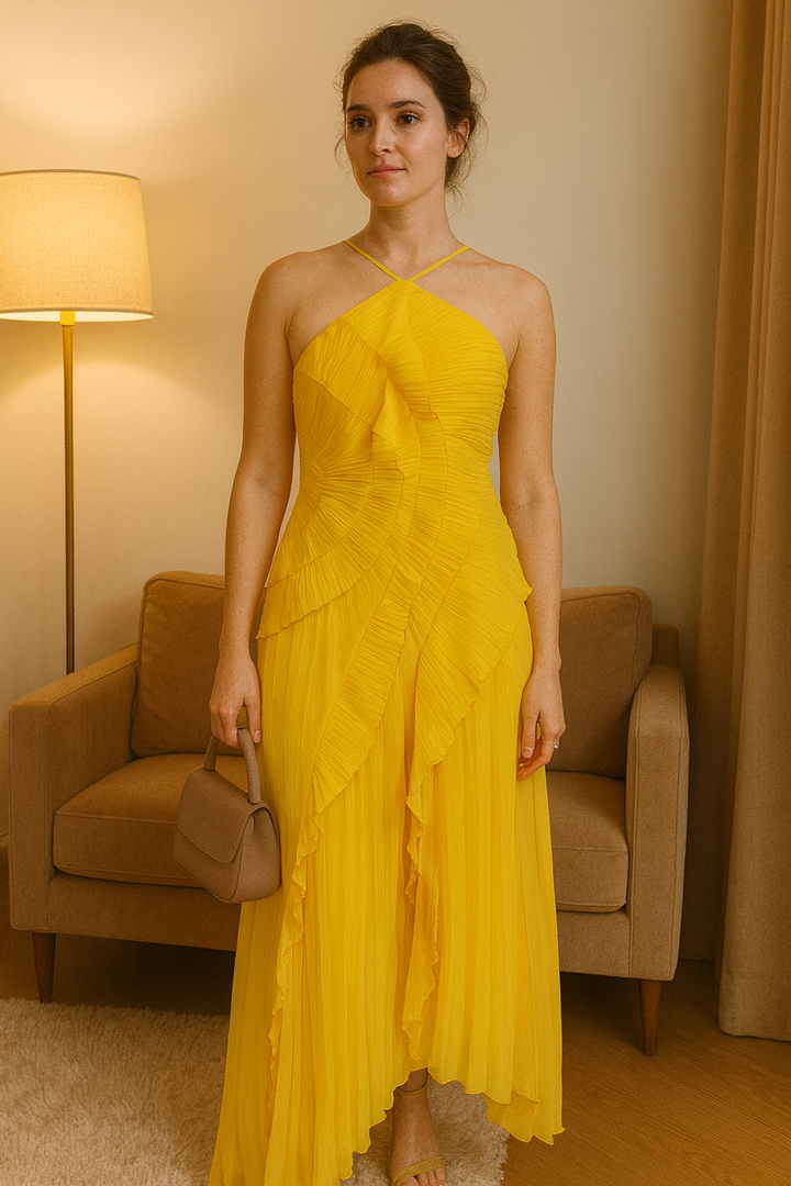 Adelheid – Asymmetrisches Plisseekleid