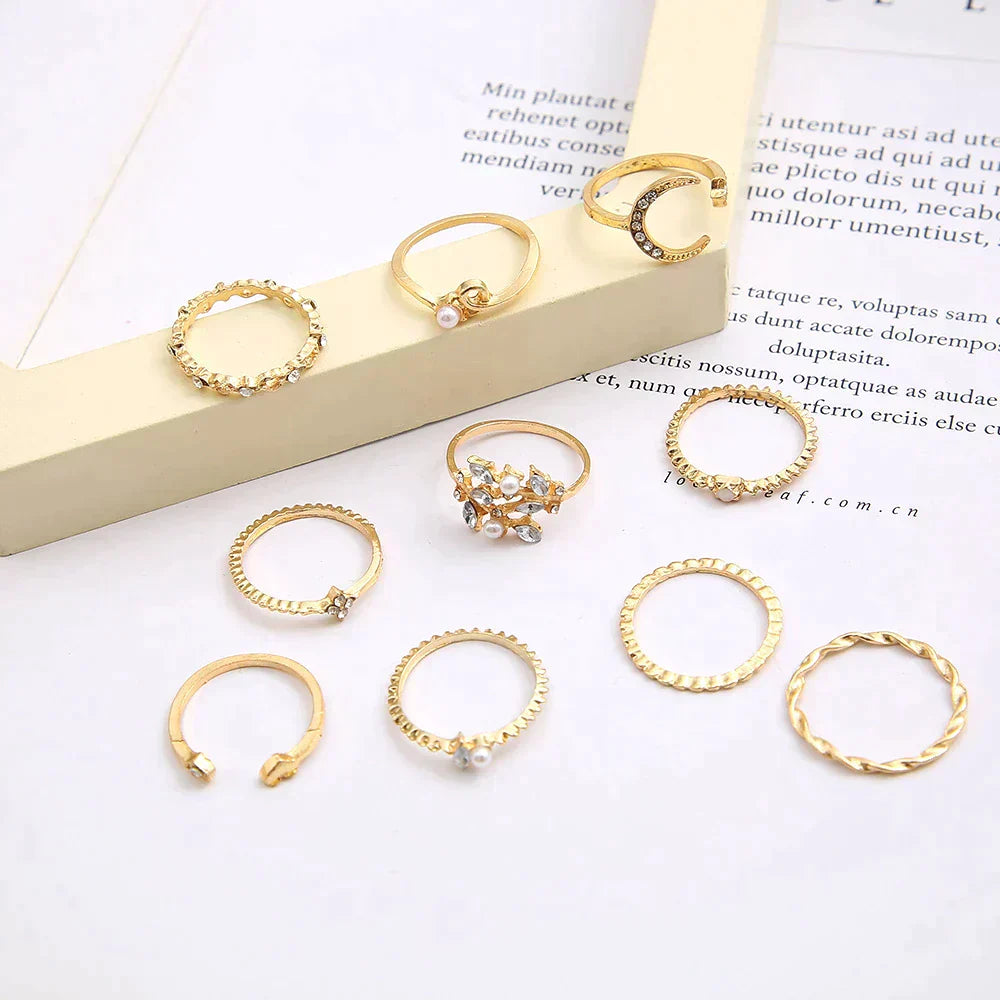 10er-Pack böhmische Ringe in Silber- und Goldoptik