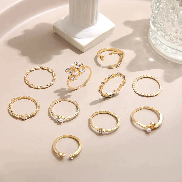 10er-Pack böhmische Ringe in Silber- und Goldoptik