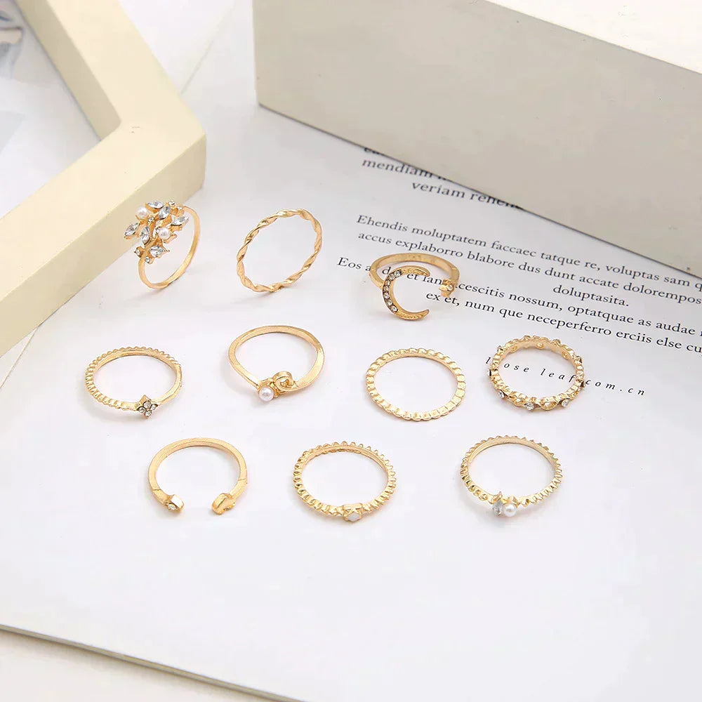 10er-Pack böhmische Ringe in Silber- und Goldoptik