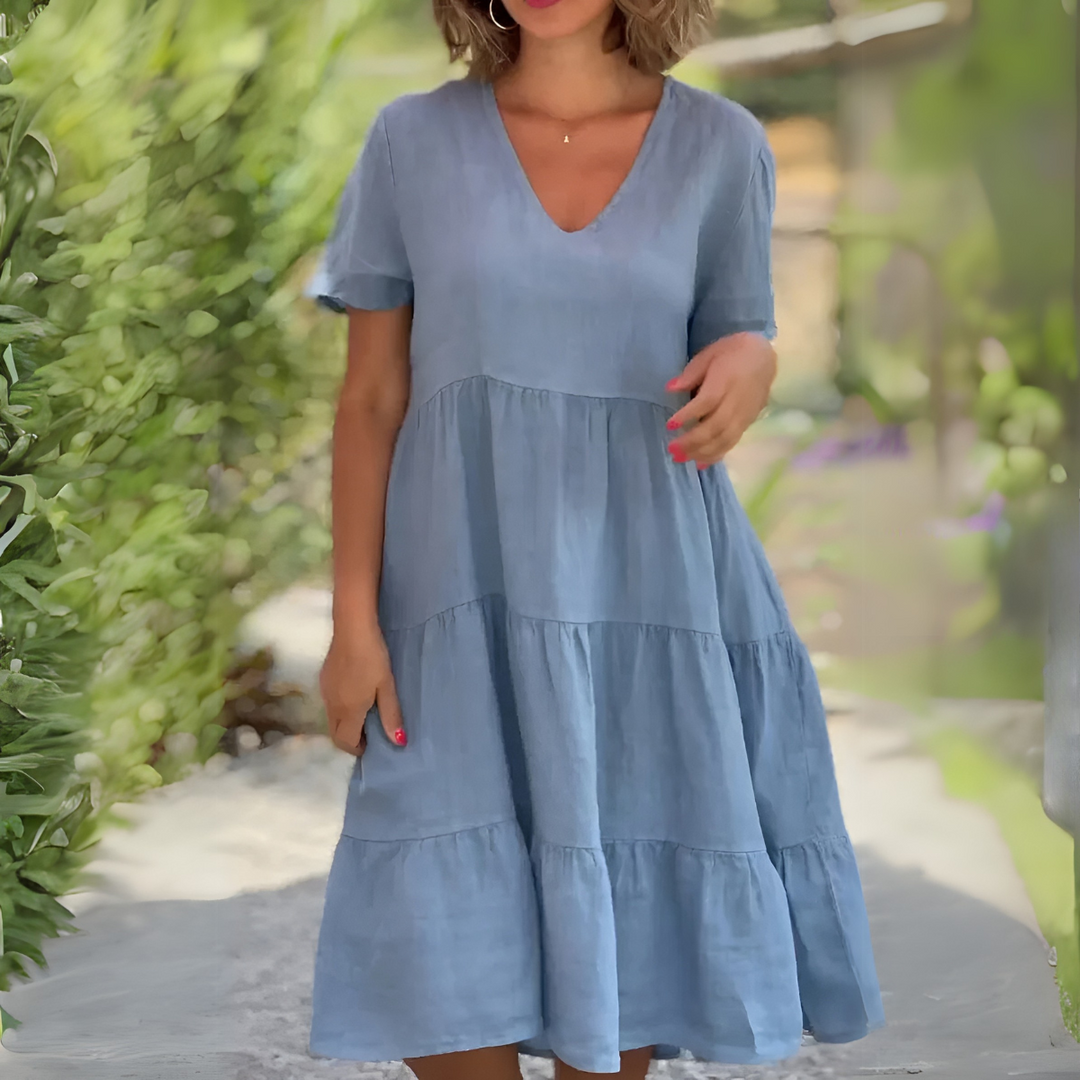 Xaveria – Weit Geschnittenes V-Ausschnitt-Kleid