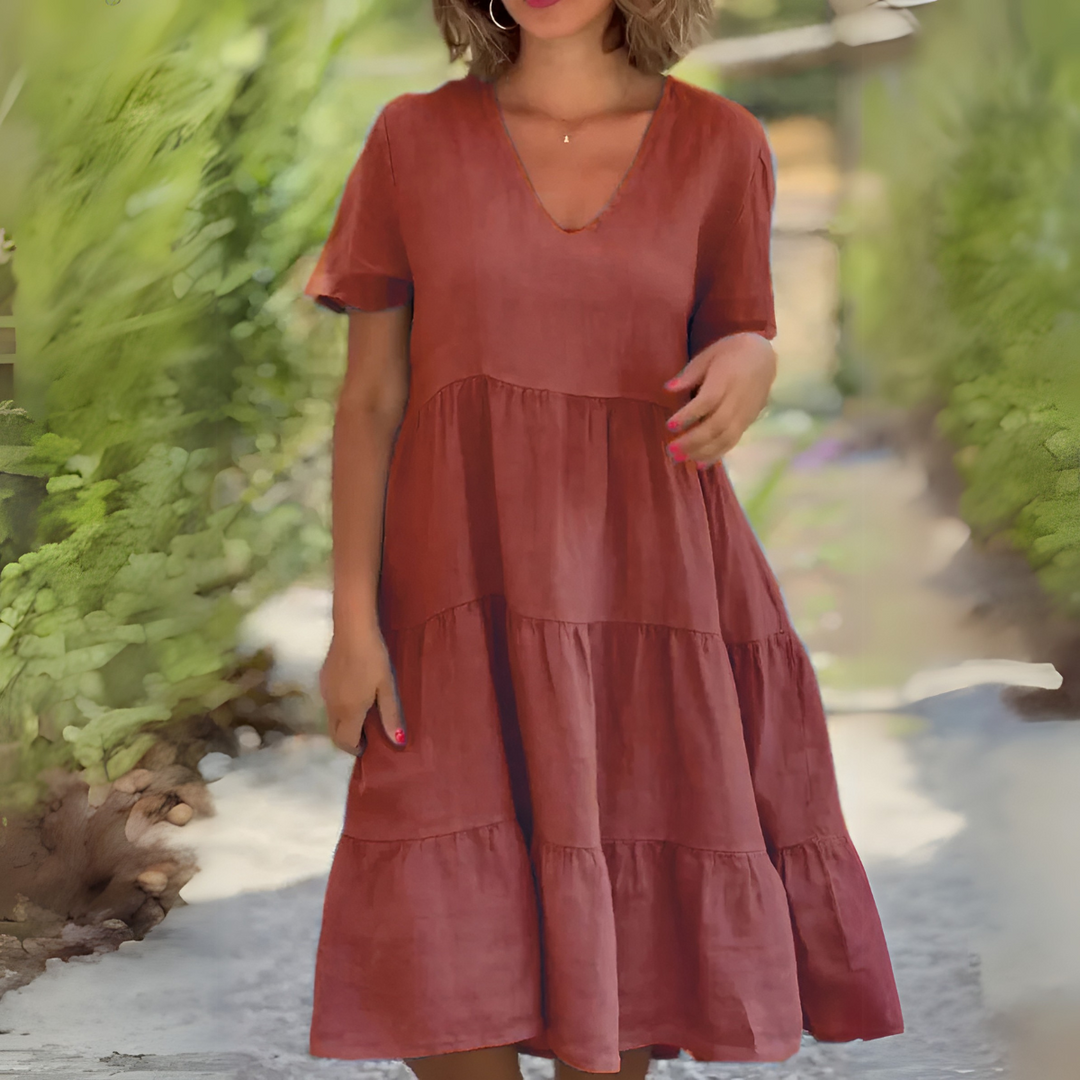 Xaveria – Weit Geschnittenes V-Ausschnitt-Kleid