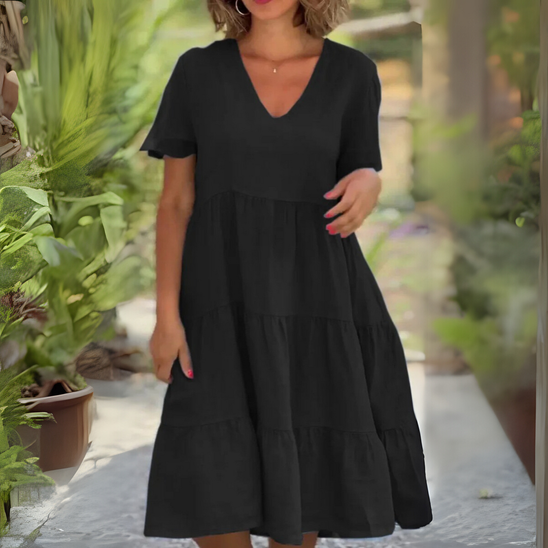 Xaveria – Weit Geschnittenes V-Ausschnitt-Kleid