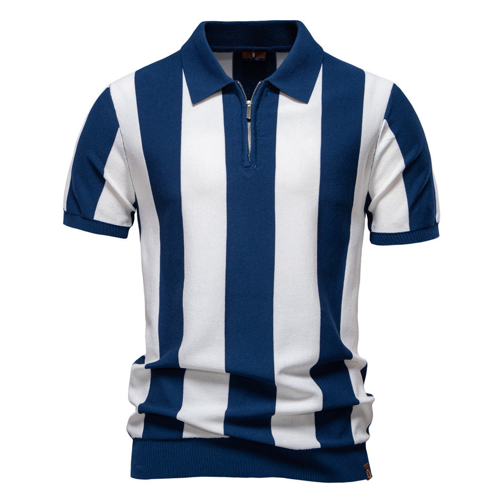 Gustav – Zip-Poloshirt mit Blockstreifen