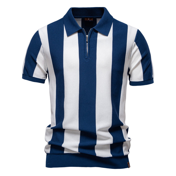 Gustav – Zip-Poloshirt mit Blockstreifen