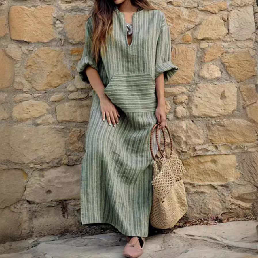 Unity – Gestreiftes Maxi-Kleid mit Taschen