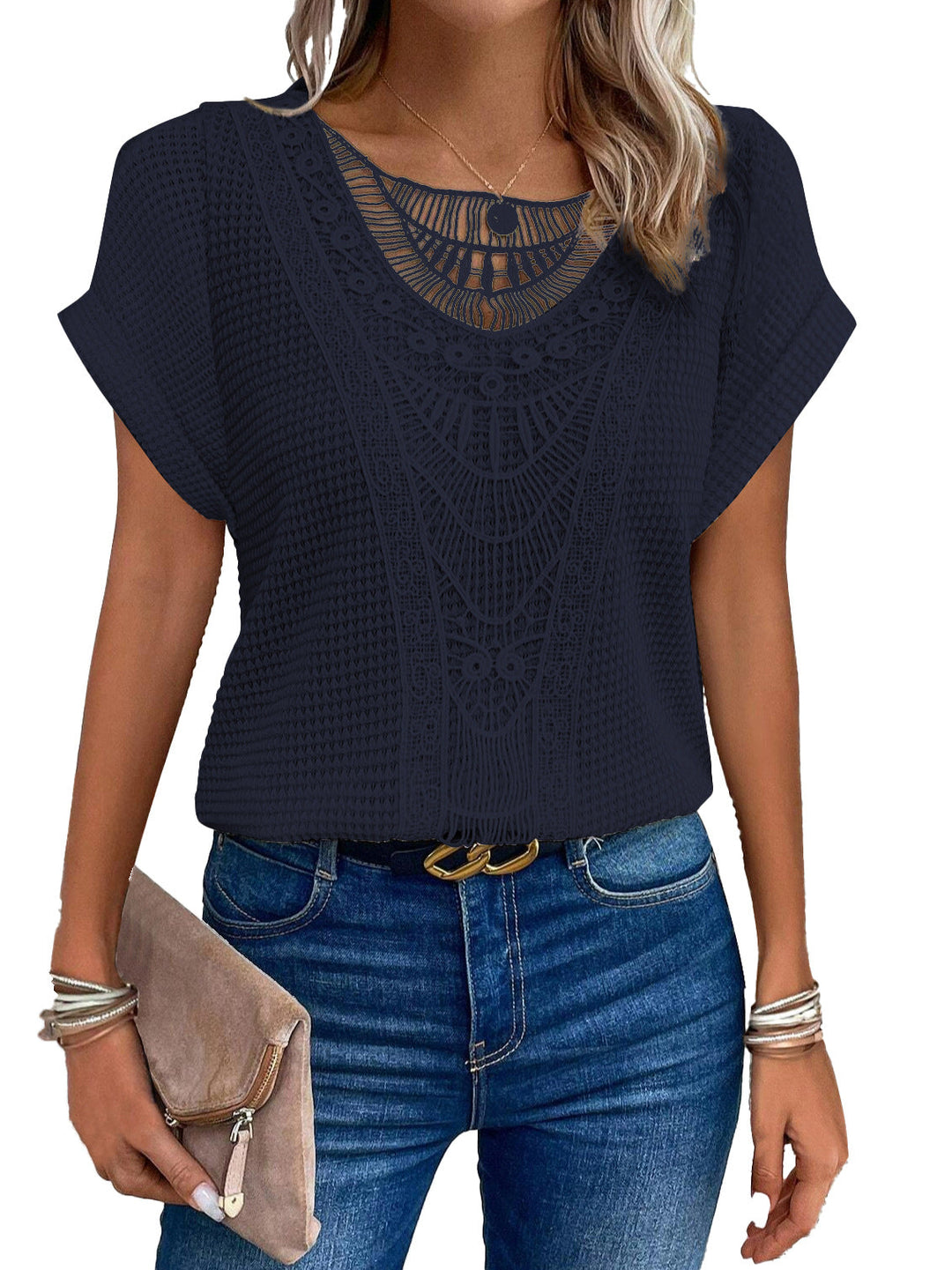 Zarelle – Kurzarm-Top mit Spitzendetails