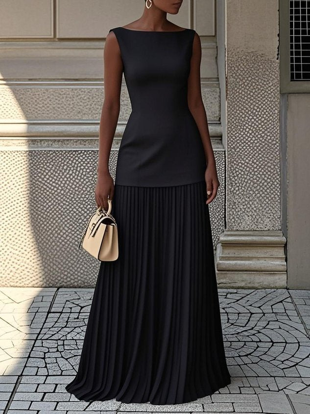 Clarabel – Ärmelloses Plissiertes Maxikleid