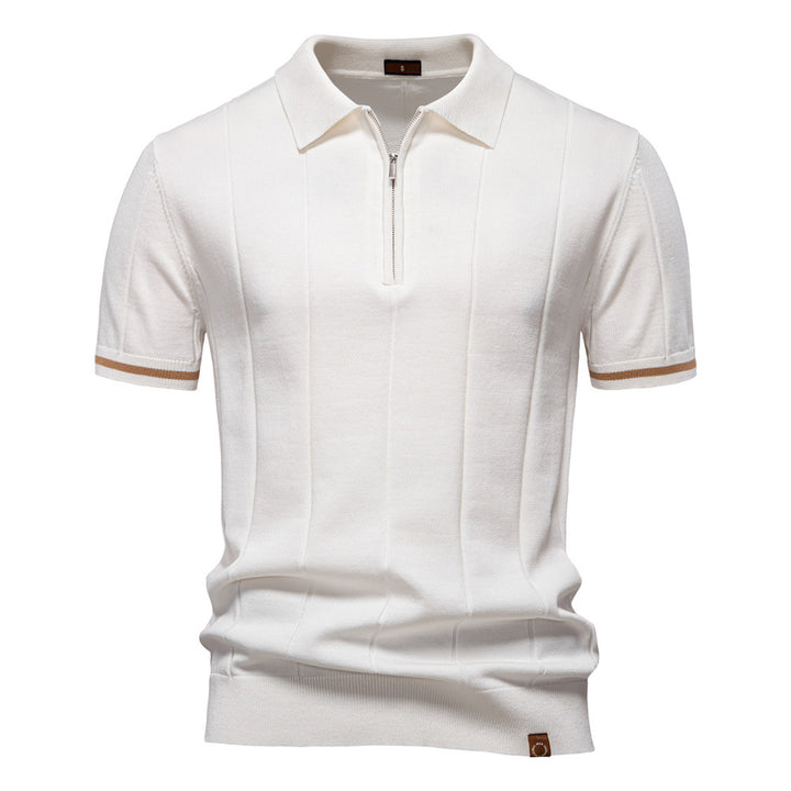 Gunther – Struktur-Zip-Poloshirt mit Kontrastdetails