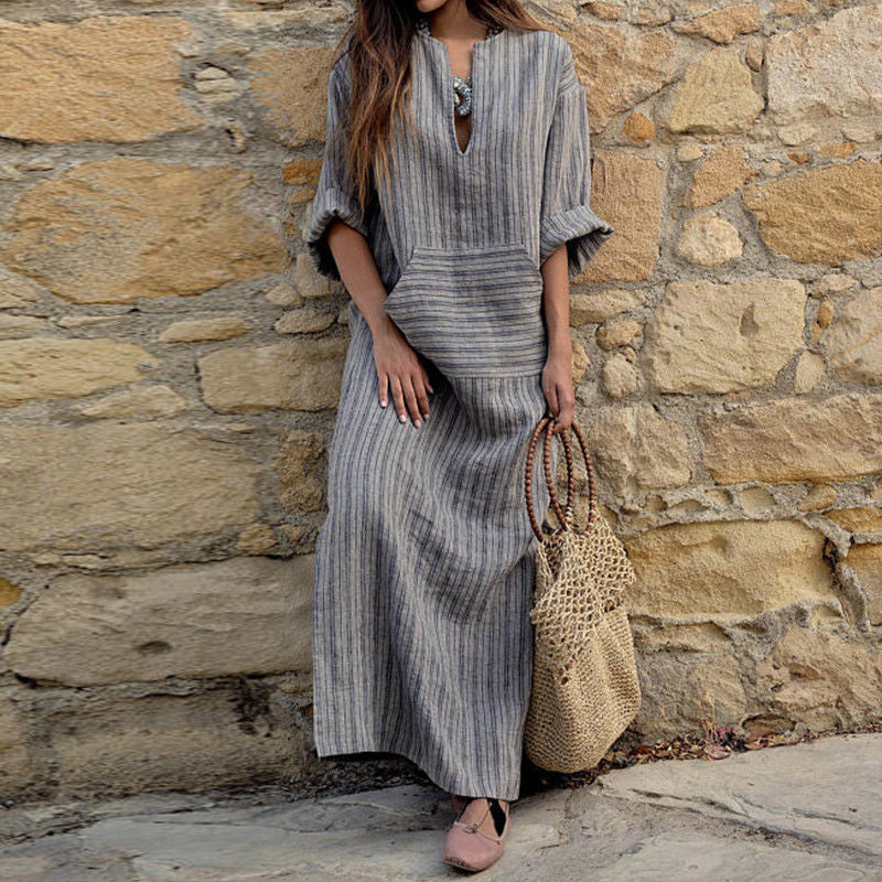 Unity – Gestreiftes Maxi-Kleid mit Taschen