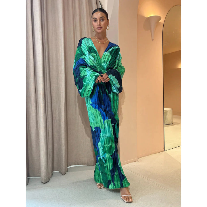Nives – Plissiertes Maxikleid mit Drapierter Taille