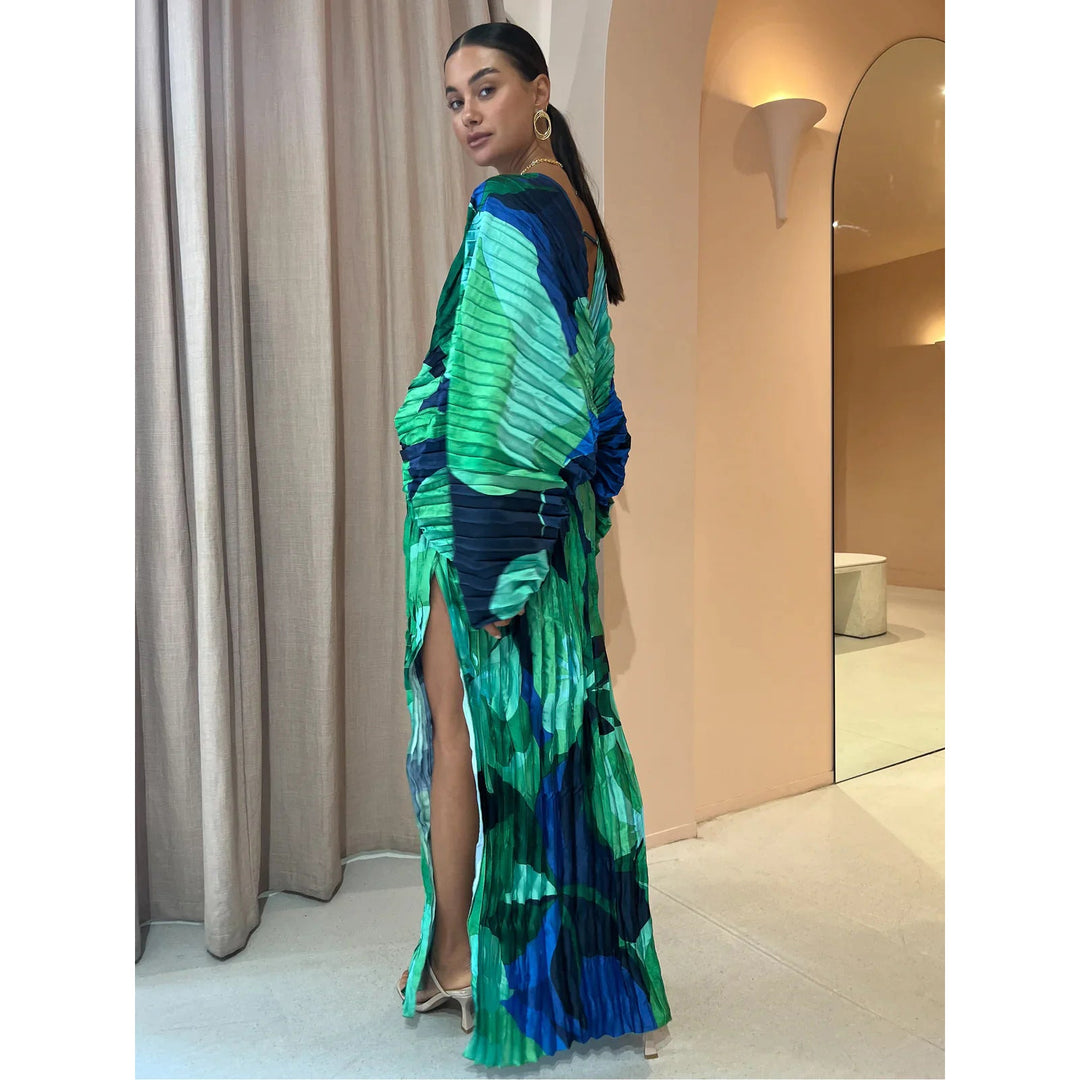 Nives – Plissiertes Maxikleid mit Drapierter Taille