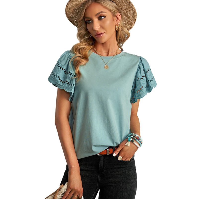 Noelle – Broderie Blouse mit Volantärmeln