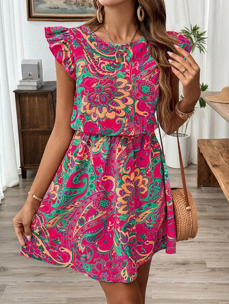 Cosima – Kurzarm Kleid mit Paisley-Print