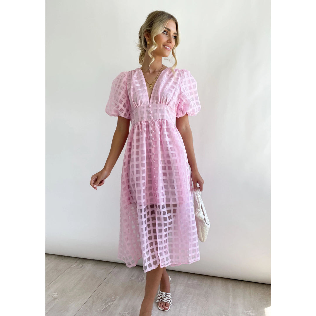 Nadja – Karierte Midikleid mit Transparenz