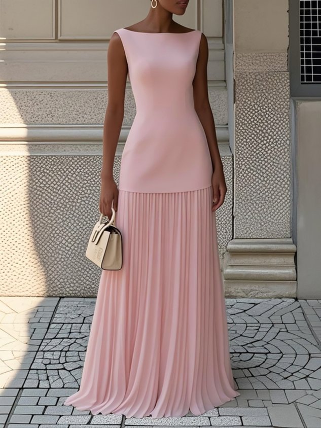 Clarabel – Ärmelloses Plissiertes Maxikleid