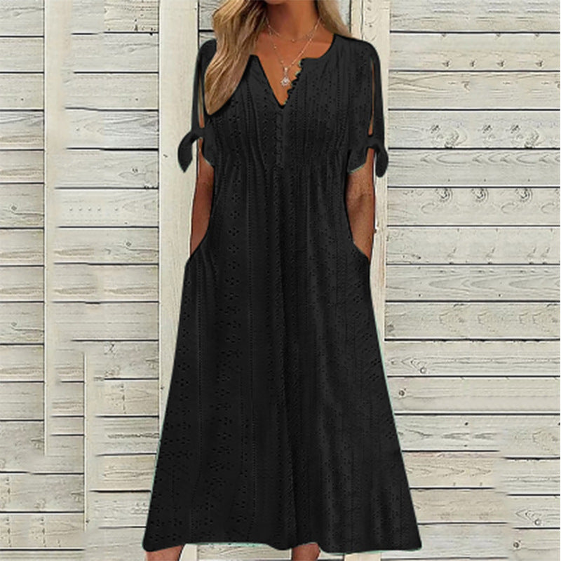 Gerlinde – Besticktes Midikleid mit Schleifendetail