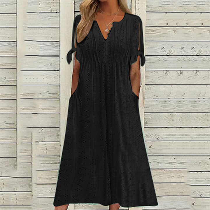 Gerlinde – Besticktes Midikleid mit Schleifendetail