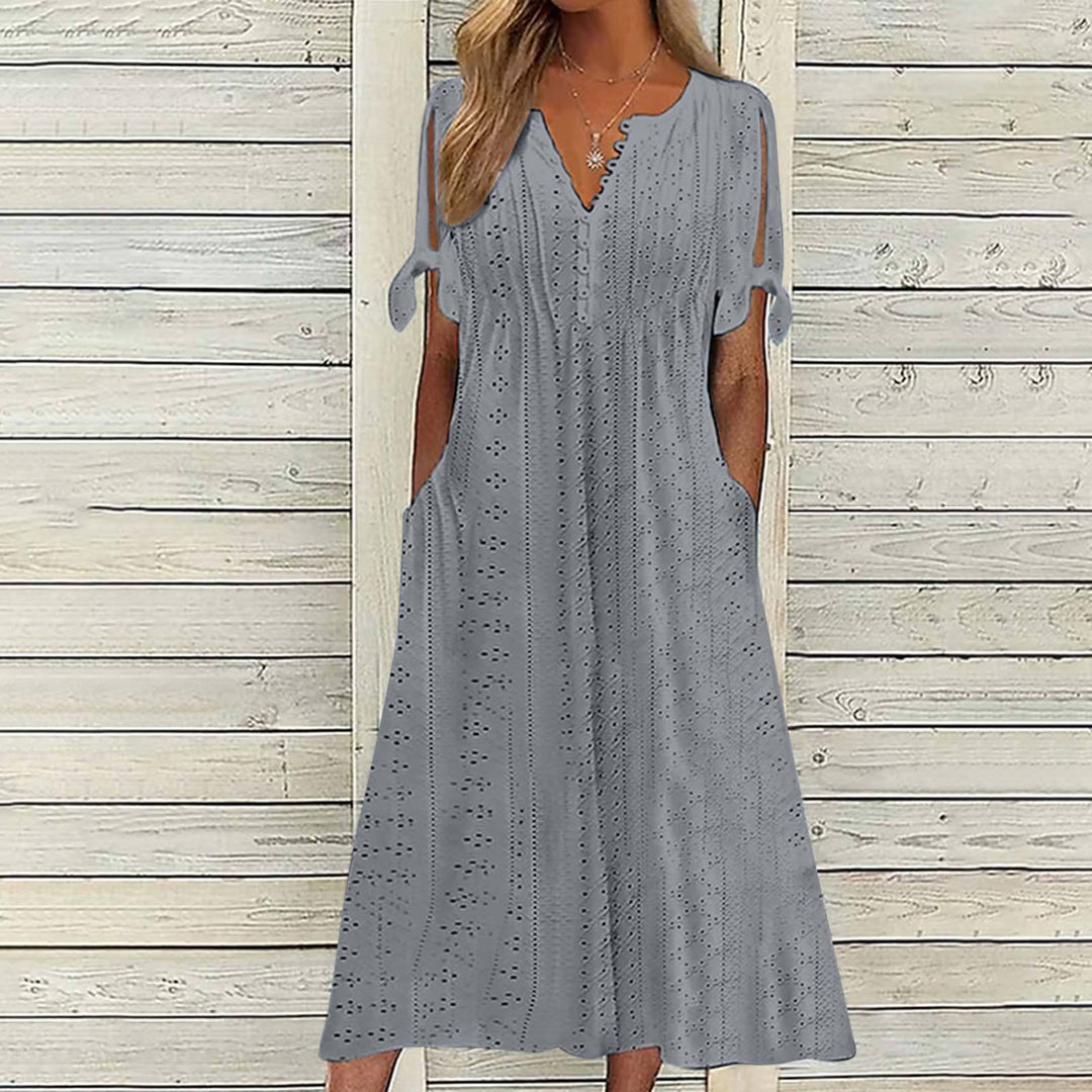 Gerlinde – Besticktes Midikleid mit Schleifendetail