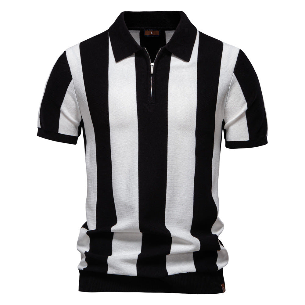 Gustav – Zip-Poloshirt mit Blockstreifen