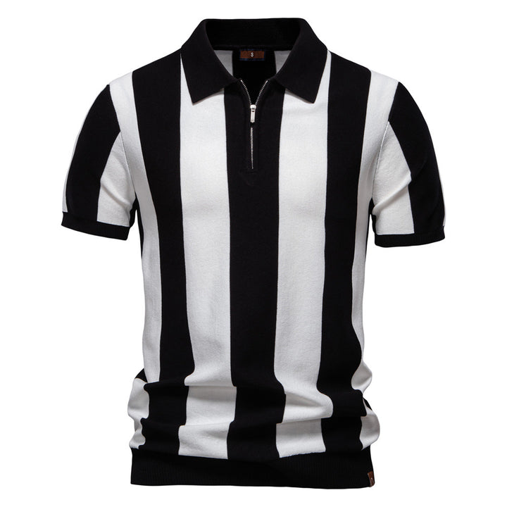 Gustav – Zip-Poloshirt mit Blockstreifen