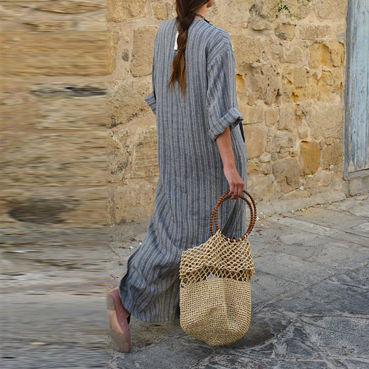 Unity – Gestreiftes Maxi-Kleid mit Taschen
