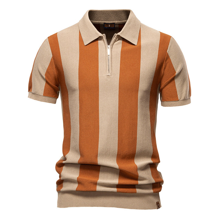 Gustav – Zip-Poloshirt mit Blockstreifen