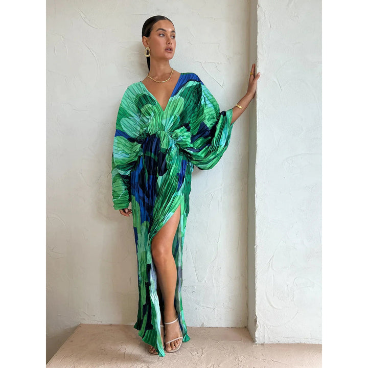 Nives – Plissiertes Maxikleid mit Drapierter Taille