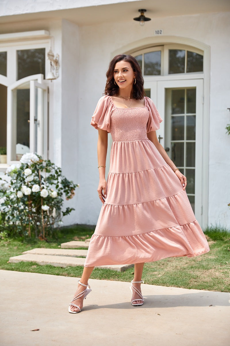 Selene – Schulterfreies Midikleid mit Smok-Details