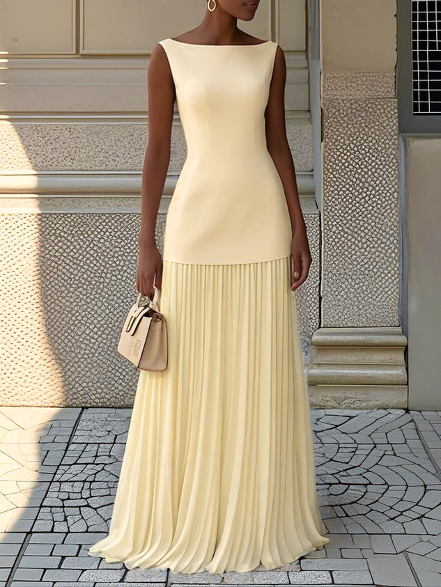 Clarabel – Ärmelloses Plissiertes Maxikleid