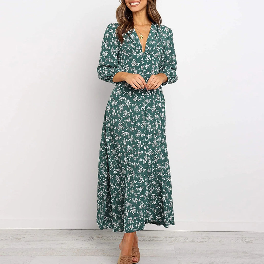 Chloe – Midikleid mit Knopfleiste und Blumenmuster