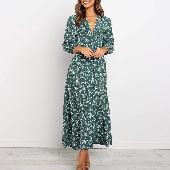 Chloe – Midikleid mit Knopfleiste und Blumenmuster