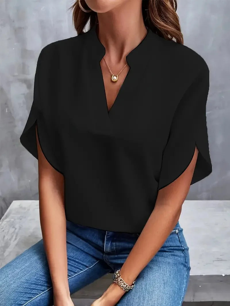 Roswina – Locker geschnittene V-Ausschnitt-Bluse