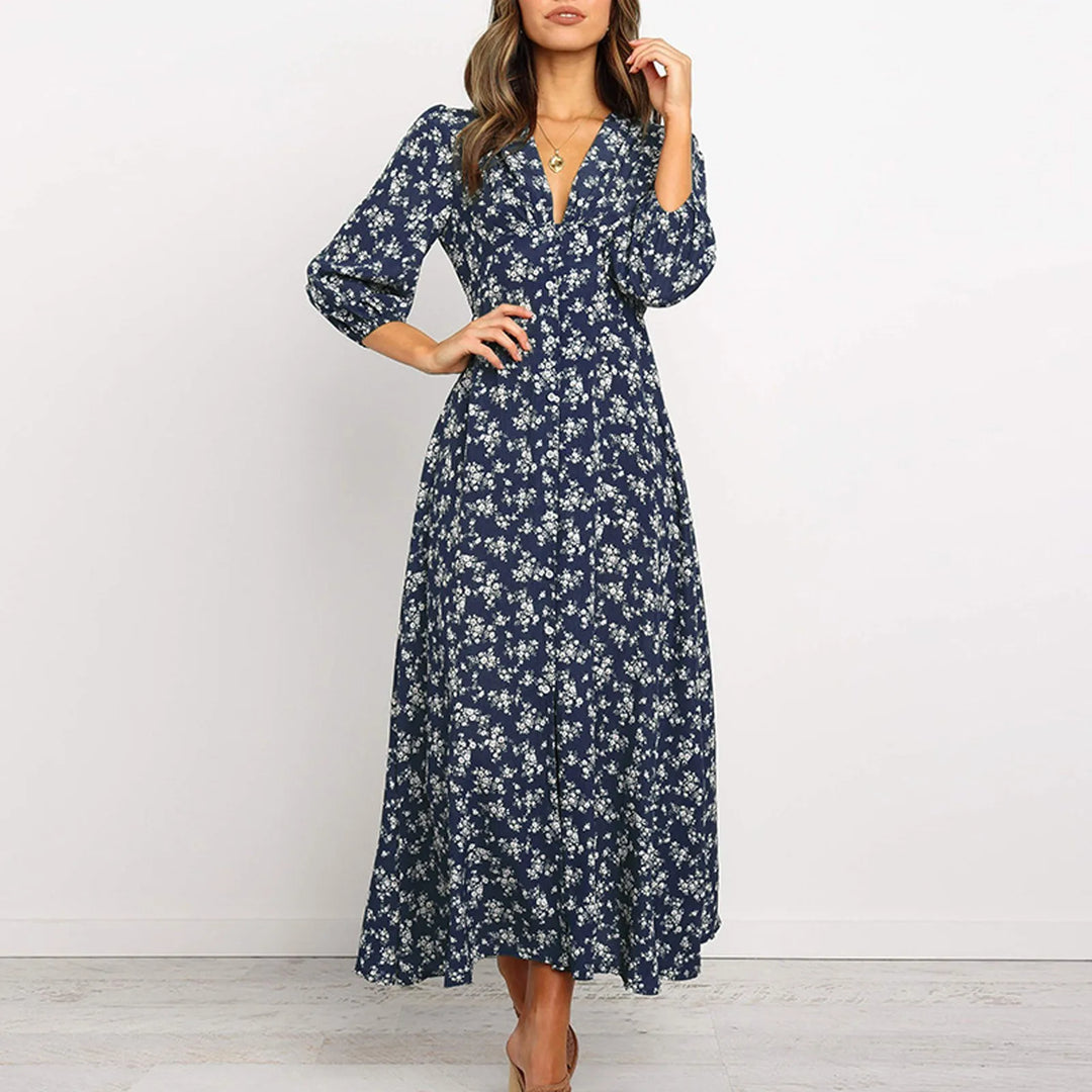 Chloe – Midikleid mit Knopfleiste und Blumenmuster