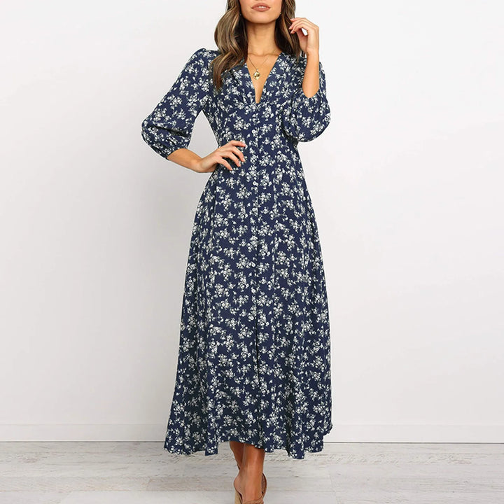 Chloe – Midikleid mit Knopfleiste und Blumenmuster
