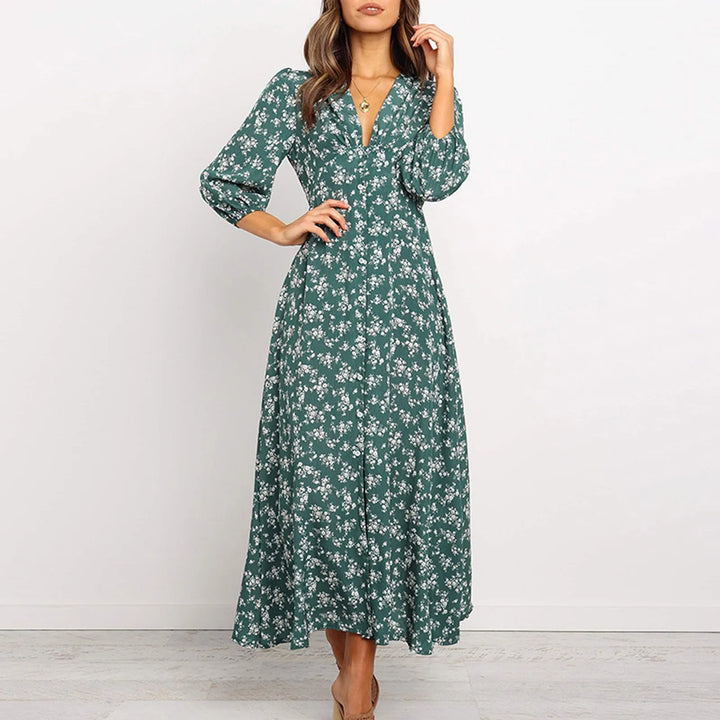 Chloe – Midikleid mit Knopfleiste und Blumenmuster