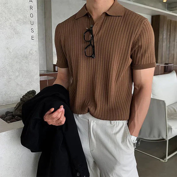 Dion – Geripptes Poloshirt mit Knopfleiste