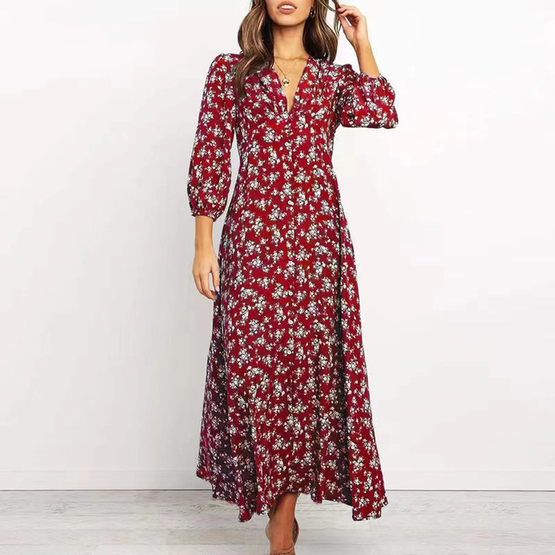 Chloe – Midikleid mit Knopfleiste und Blumenmuster