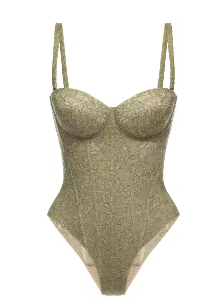 Leona | Korsett-Set mit Satinrock in Moosgrün