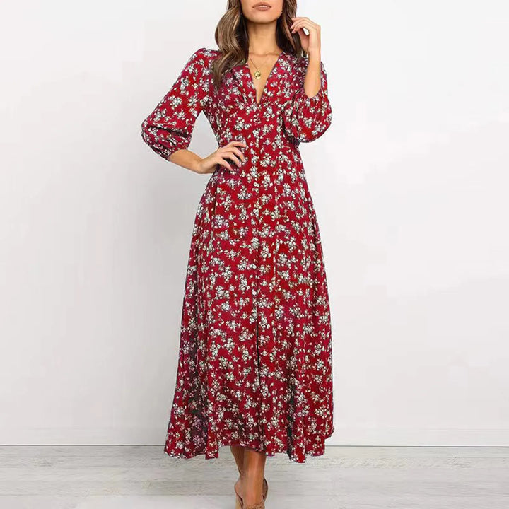 Chloe – Midikleid mit Knopfleiste und Blumenmuster