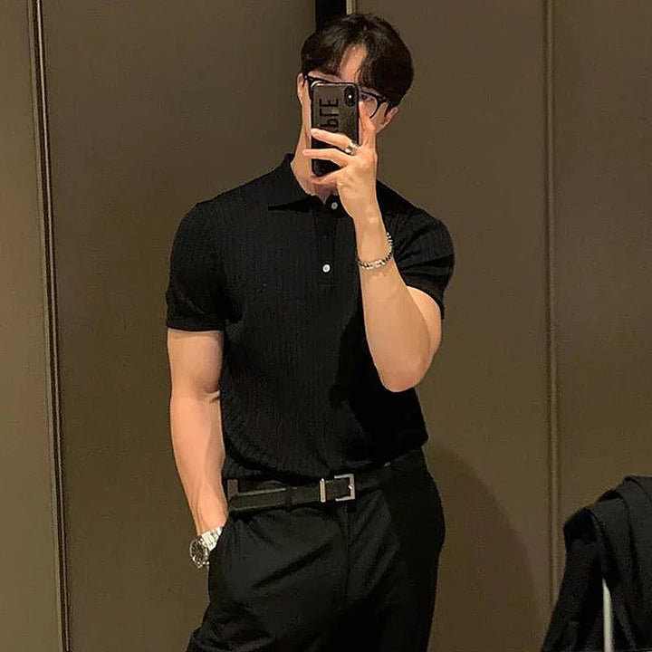 Dion – Geripptes Poloshirt mit Knopfleiste