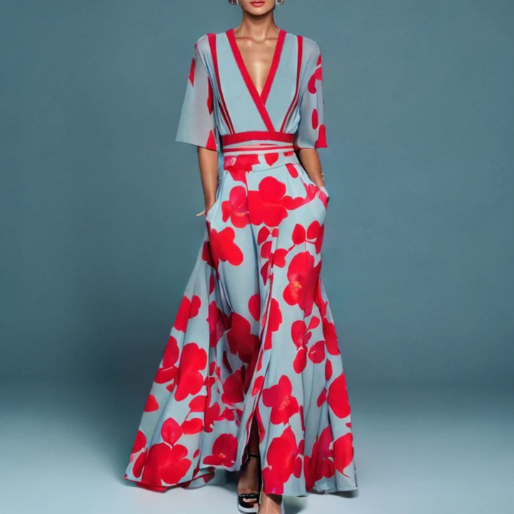 Xenovia – V-Ausschnitt Maxikleid mit Blumenmuster