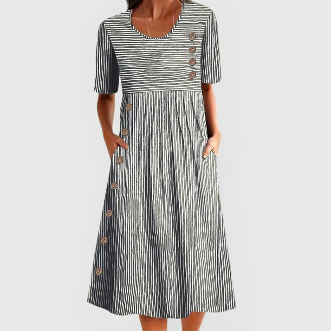 Leontias – Gestreiftes Midikleid mit Knopfleiste