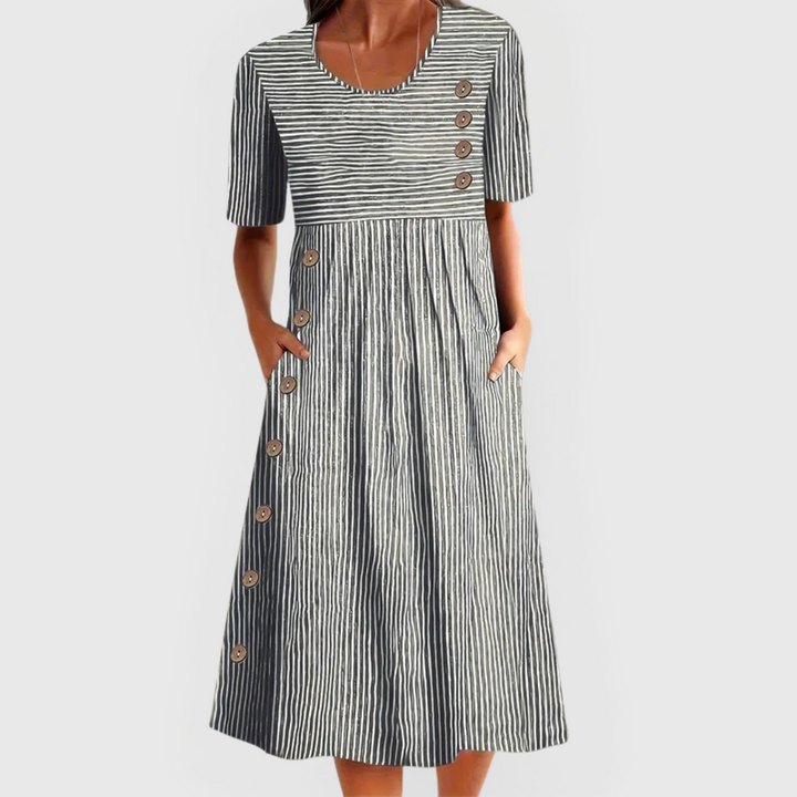 Leontias – Gestreiftes Midikleid mit Knopfleiste