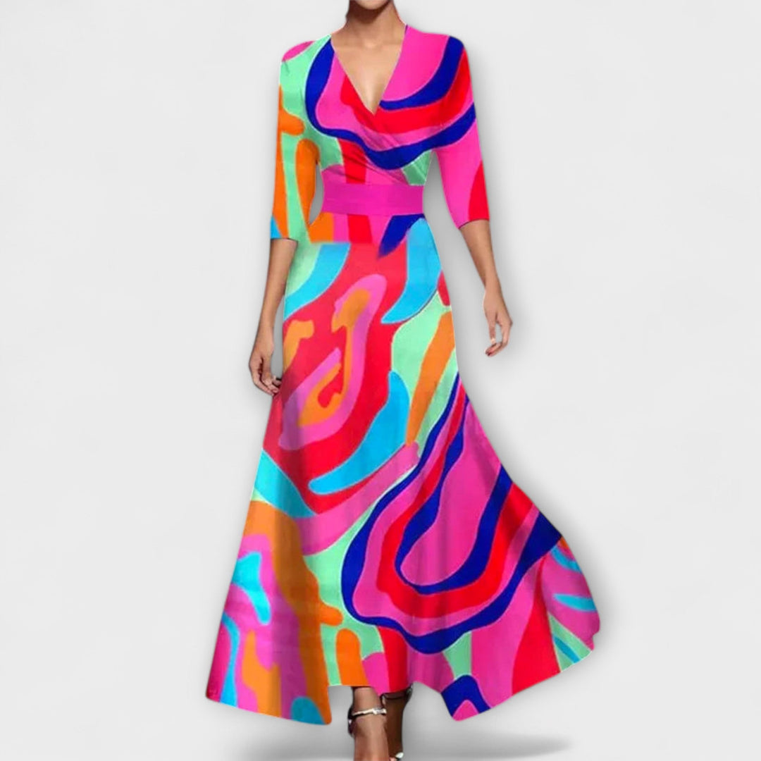 Runhild – Bedrucktes Ausgestelltes Wickelkleid