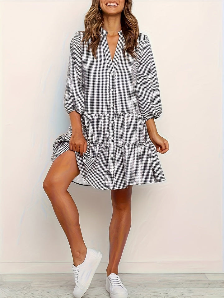 Rose – Geknöpfte Stufen-Kleid mit Gingham-Muster