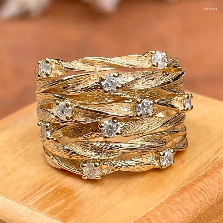 18k Goldener Boho-Ring mit Zirkonia